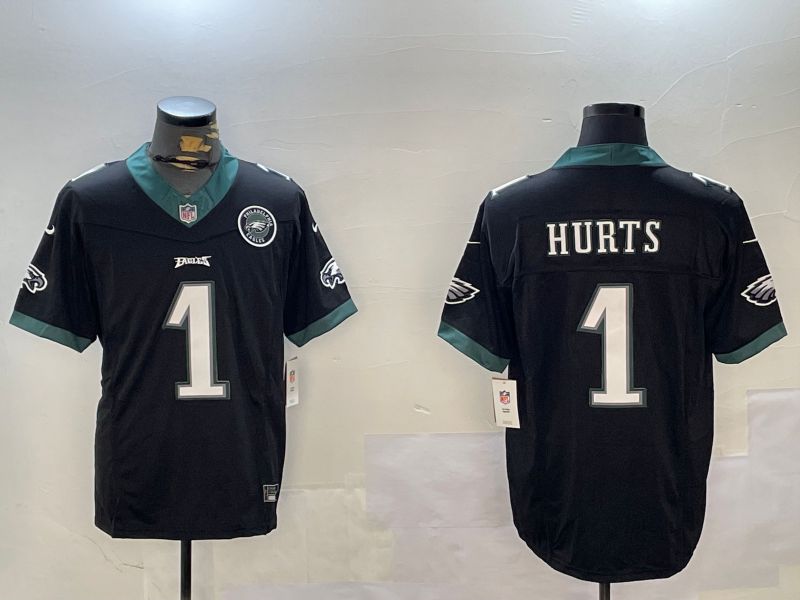 Men Philadelphia Eagles #1 Hurts Black three generations 2024 Nike Limited NFL Jersey style 3